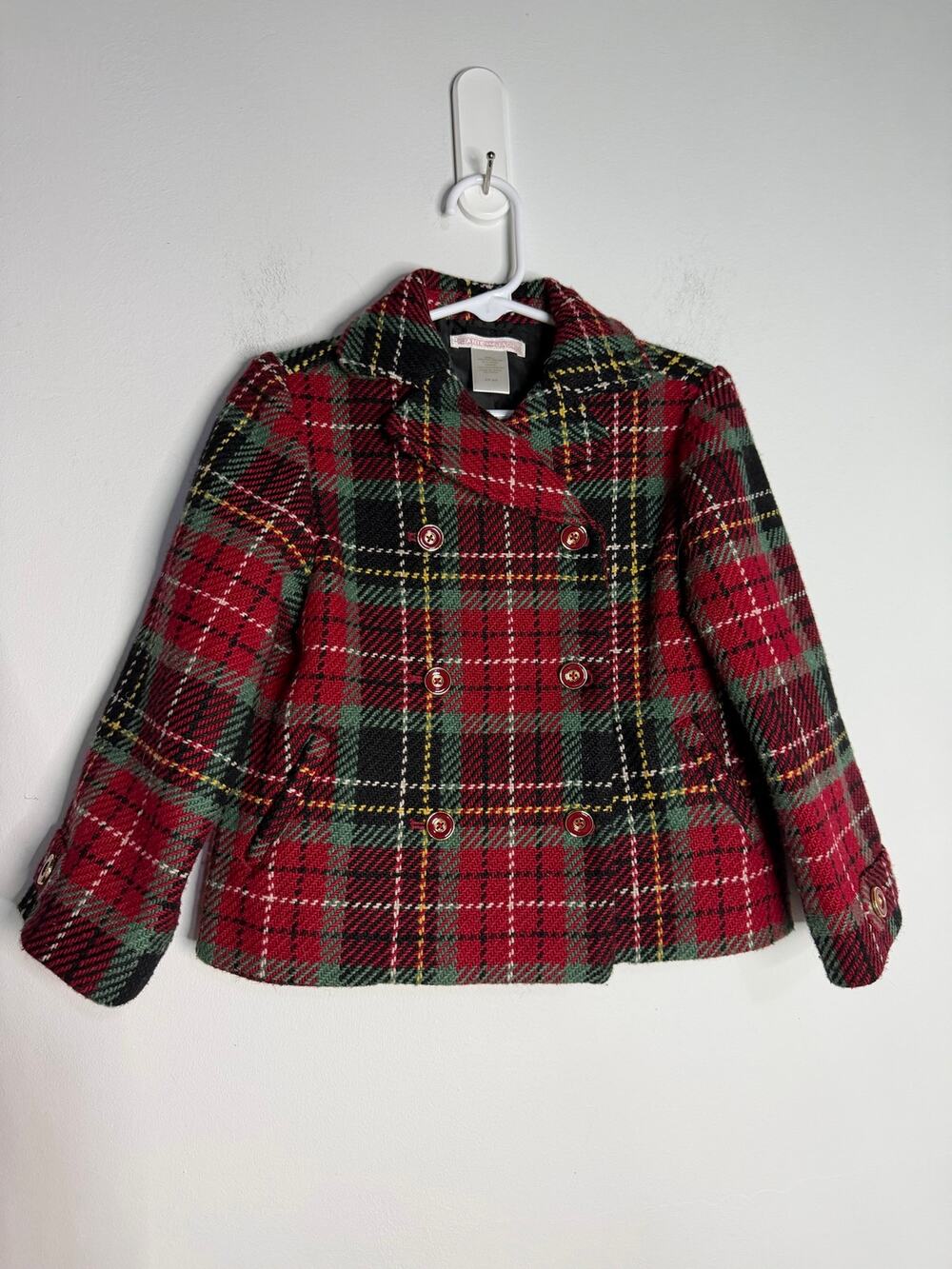 Janie & Jack Holiday Portrait Girls 2t-3t Red Plaid Pea Coat Jacket